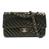 CHANEL 漆皮皮革Classic 25銀扣鏈帶肩背袋灰藍色-0