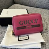 出清特價 Gucci 桃紅復古牛皮三層拉鏈卡片零錢包