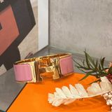 Hermes 愛馬仕 玫瑰粉 金釦 Clic H琺瑯中版手環/手鐲/飾品