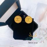CHANEL 94P金色雙C錢幣夾式耳環