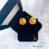 CHANEL金色藤邊圓形雙C夾式耳環