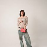 Chanel 菱格羊皮金球調節釦方胖斜背包-17cm(AS1786-蜜桃粉)
