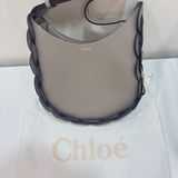 CHLOE奶茶灰金釦全皮編織HOBO包 2用包