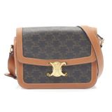 CELINE 經典 Triomphe 肩挎包 191242 帆布皮革棕色 二手