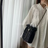 Chanel 22P黑色塗鴉牛仔水桶包大號AS3027
