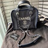 二手CHANEL絕版深藍色牛仔丹寧保齡球沙灘包波士頓包小