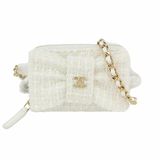 Chanel牛皮純色蝴蝶結雙C標誌單肩包 9.8新
