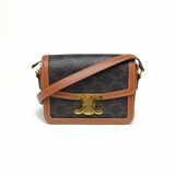 CELINE Triomphe凱旋門金屬鎖扣Teen18老花PVC金扣肩背包