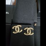 (全新品)Chanel雙色雙C水鑽耳環