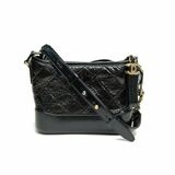 CHANEL GABRIELLE流浪小號黑色油蠟皮30開金銀扣肩背包