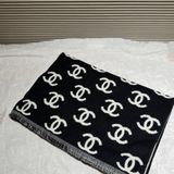 Chanel香奈兒經典黑白雙面logo圍巾
