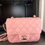 chanel 方胖子 粉色 淡金釦 minicoco