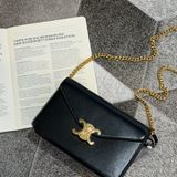 CELINE黑色金凱旋門翻蓋鍊條包