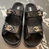 CHANEL香奈兒 25P 黑色雙C鑽扣魔術貼涼鞋 38碼