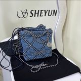 Chanel 24P 牛仔格紋22bag mini 近全新