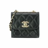 Chanel 展示品 Trendy CC 菱格羊皮淡金釦方形迷你口蓋鍊包(A81633-黑)