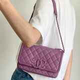 Chanel 紫色牛皮口蓋包 大雙C扣，編織肩帶，鏈條細節13*22*6.5 95新 配件塵袋
