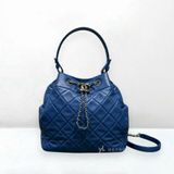 A13527-CHANEL 深藍色牛皮菱格紋肩背手提水桶包
