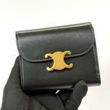 CELINE 黑色牛皮TRIOMPHE三折式短夾