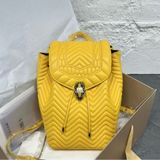 【威選精品】Bvlgari  Serpenti 琺瑯蛇頭翻蓋 後背包黃色V紋金屬蛇頭裝飾