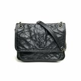 SAINT LAURENT NikiMini21黑色牛皮銀扣肩背包