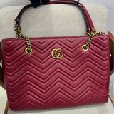 Gucci marmont 雙G牛皮單肩包/tote 紅金色