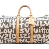 路易威登 M92197 Keepall 50 Monogram Graffiti 波士頓包 白色 女款