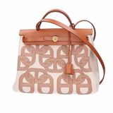 HERMES 愛馬仕 W 印章 Herbag Zip PM Letournée Chaine d'Ancre 圖案 Fauve Vache Hunter Toile H 2-way 單肩包/手提包 GD 硬體 女士