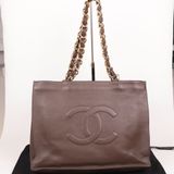 Chanel 3开large shopping bag棕金购物袋tote包单肩包