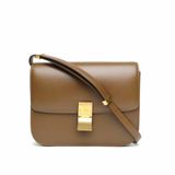 CELINE ClassicBox中號金棕色牛皮金扣肩背包