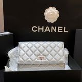 Chanel/香奈兒 晶片款 牛皮轉扣2.55woc太空銀鏈條包 珠光太空銀色調格外亮眼