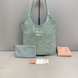 MiuMiu繆繆 冰藍色亮片編織viy子母單肩包  尺寸34×31 附件 塵袋