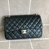 Chanel香奈兒cf jumbo黑金羊皮雙蓋鏈條包，鐳射27開