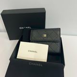 Chanel 三摺黑金短夾 荔枝皮