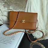 香奈兒 chanel 金棕色 蜜糖色 中古 鏈子皮夾 woc wallet on chain 金扣 翻蓋包 wallet 長夾 牛皮 魚子皮 荔枝皮 斜背包