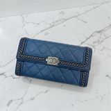 莉亞精品♡ Chanel A80287 藍色復古銀扣長夾 二手美包