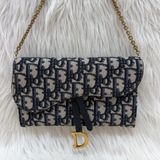 DIOR S5614 Saddle 藍緹花 金釦 woc 長夾
