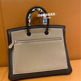 Hermes 99新閒置 大象灰 Birkin25銀扣後加掛小袋 Z刻
