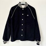 ::CELINE:: Triomphe Teddy Jacket 深藍色羊毛白色飾邊球外套 夾克34號