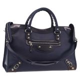 BALENCIAGA 巨型城市包 皮革 兩用 海軍藍 281770 正品 ep14879SAM