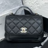 99新 Chanel香奈兒 黑金荔枝紋魚子醬牛皮affinity郵差包 芯片款 牛皮手提單肩斜挎包