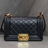 CHANEL+香奈兒++leboy+黑金菱格紋牛皮金扣鏈條包單肩包23開不帶卡