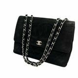 Chanel香奈兒雙C扣菱格紋黑銀貝嫂鏈條包