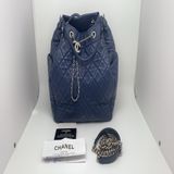 99新香奈儿Chanel 海军蓝菱格小羊皮 抽绳水桶托特包 银扣 38x28x16cm