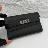 愛馬仕Hermes kelly long 三折錢包 黑色 銀扣 e皮 Stamp:C刻