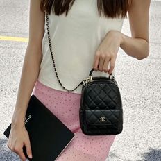 CHANEL香奈兒黑金荔枝牛皮24Cmini小書包全配購證🎒-19