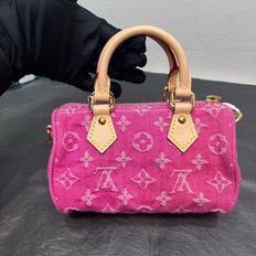 LV路易威登  粉色丹寧speedy nano 手提包單肩包斜挎包 芯片款。-4
