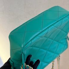 CHANEL香奈兒 ado綠色 雙肩背 菱格紋 芯片款 99新-3
