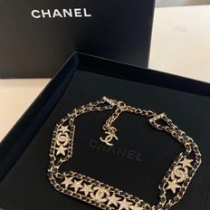 Chanel|專櫃正品 滿鑽星星雙C皮穿鏈choker項鍊-0