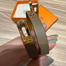 HERMES 愛馬仕 mini Kelly 雙圈牛皮手環 (大象灰Etoupe x 玫瑰金色) bracelet-10
